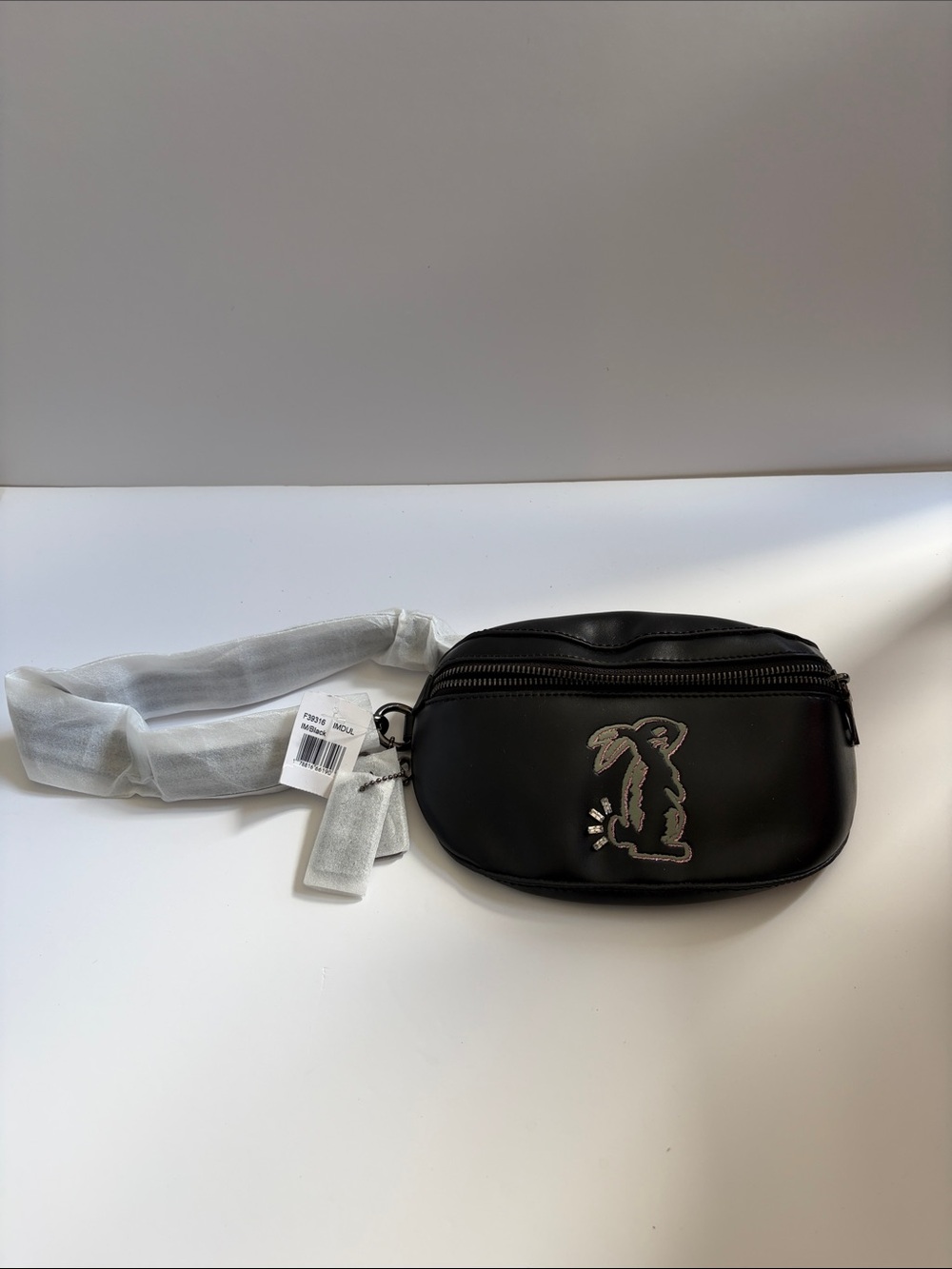 Coach Selena Gomez Black Leather Bunny Patch Belt Bag